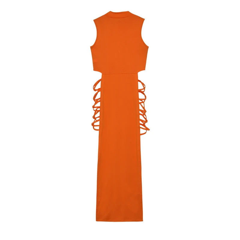 Criss Cross Cut Out Dress Sexy Bodycon Mock Neck Sleeveless Dress Women Clothing