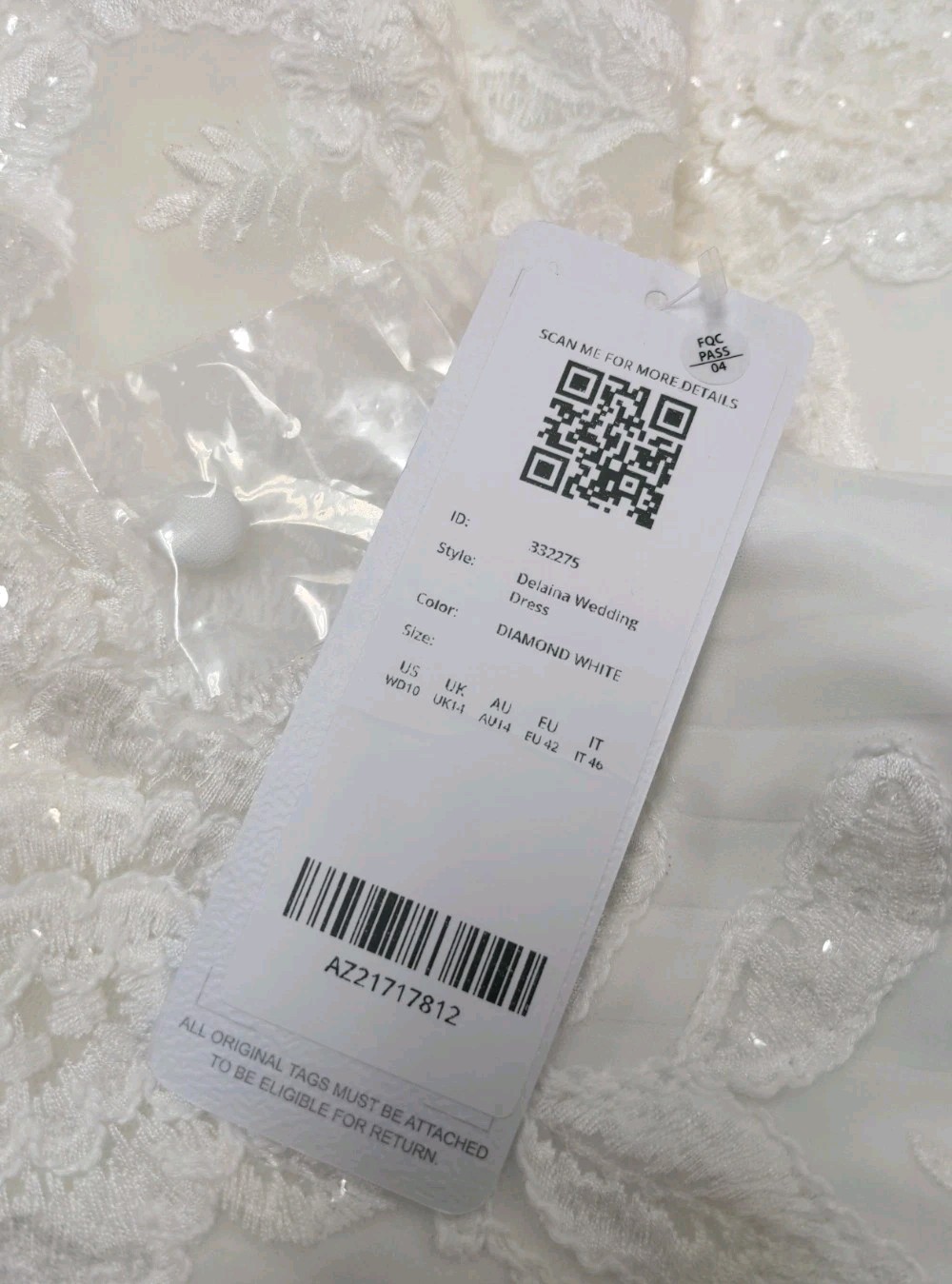 New Azazie Bridal Delania Diamond White Champagne Sequins Tulle Dress Size 10