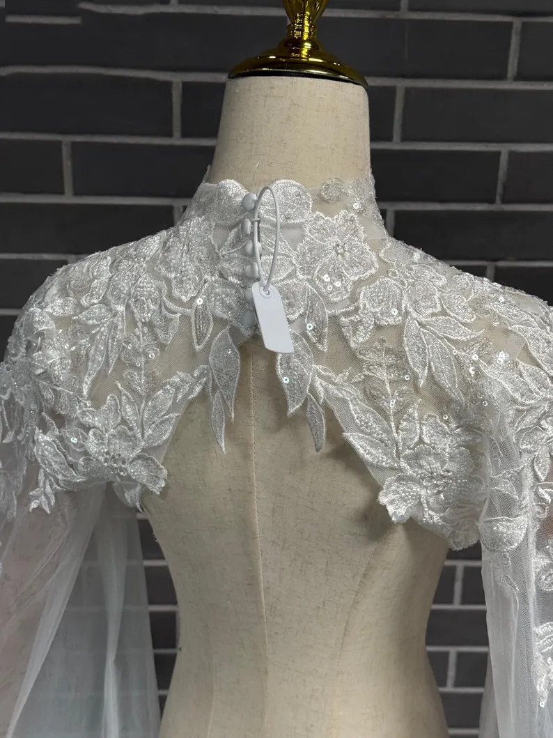 Wedding Jacket Lace Appliques Long Sleeves Bride Capes High Neck Bridal Bolero
