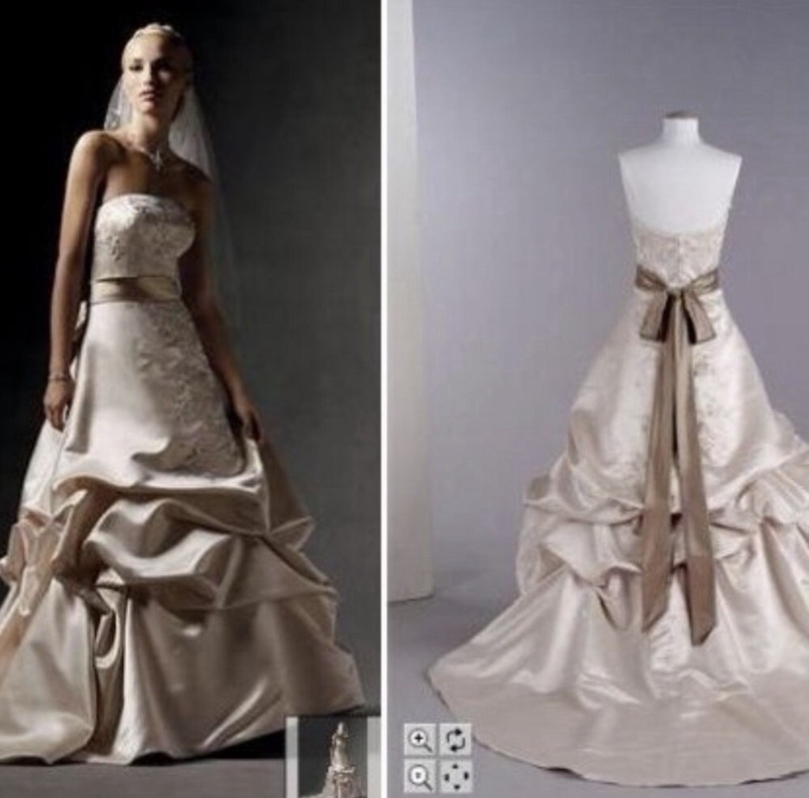 David’s Bridal Oleg Cassini CT203 Champagne Strapless Beaded Wedding Gown 16
