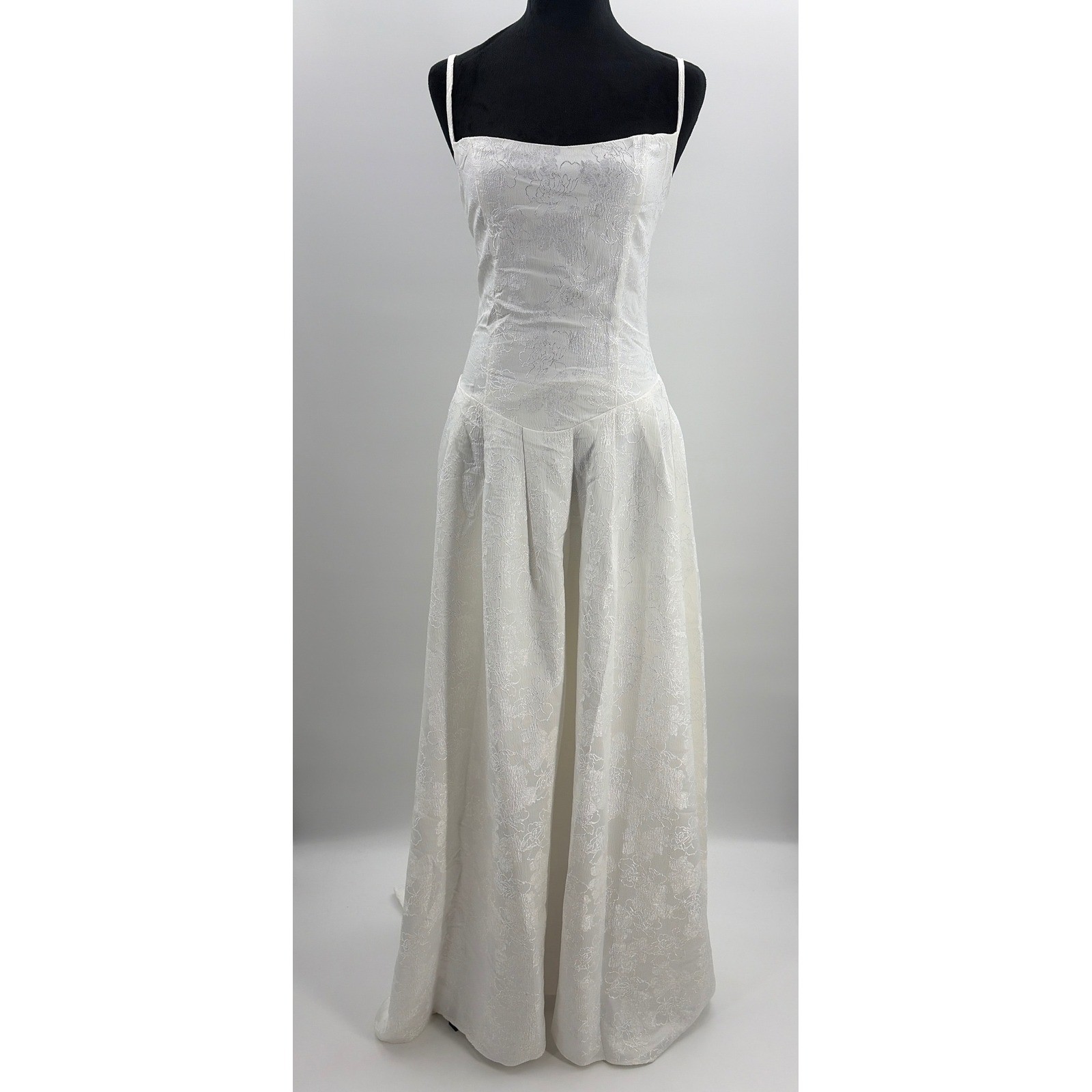 Lulus Arabella White Jacquard Basque Waist Maxi Dress Lace Up Back Womens M NEW