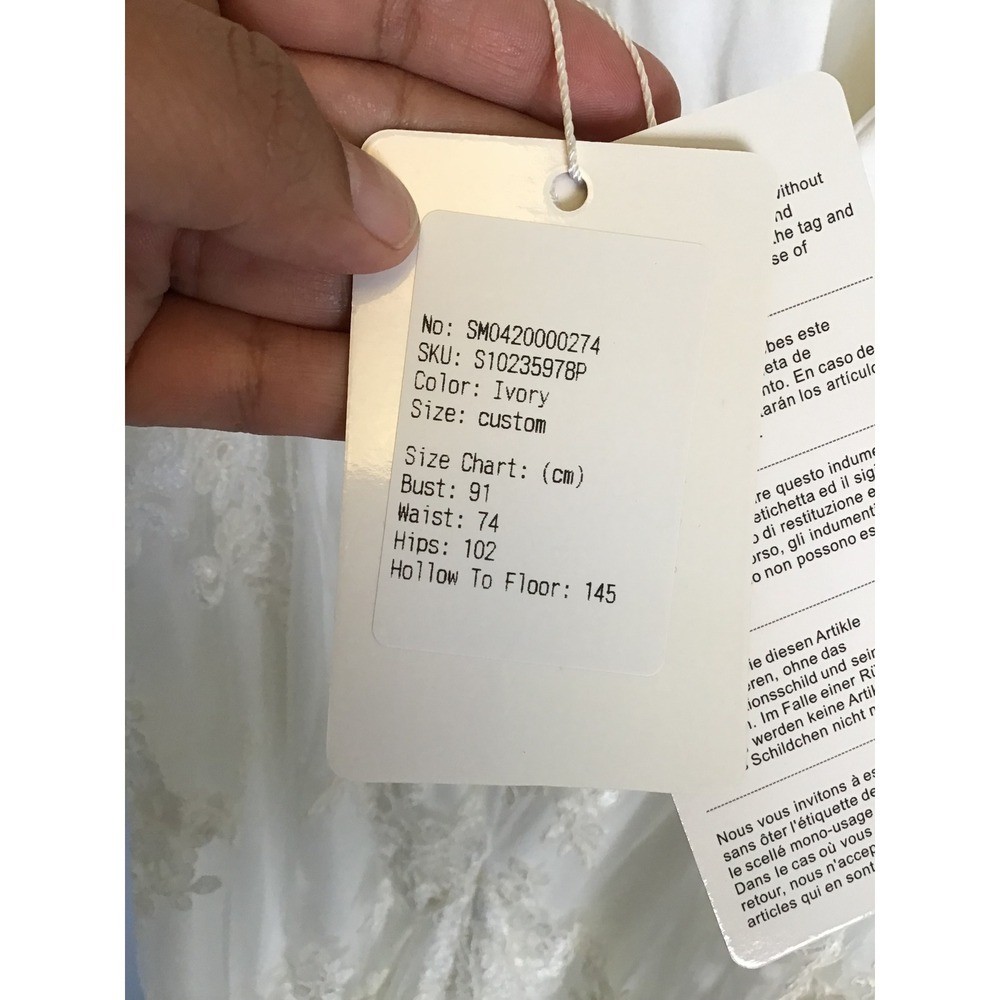 Stacees Women’s Ivory Floral Lace Open Back Spaghetti Strap Bridal Dress NWT