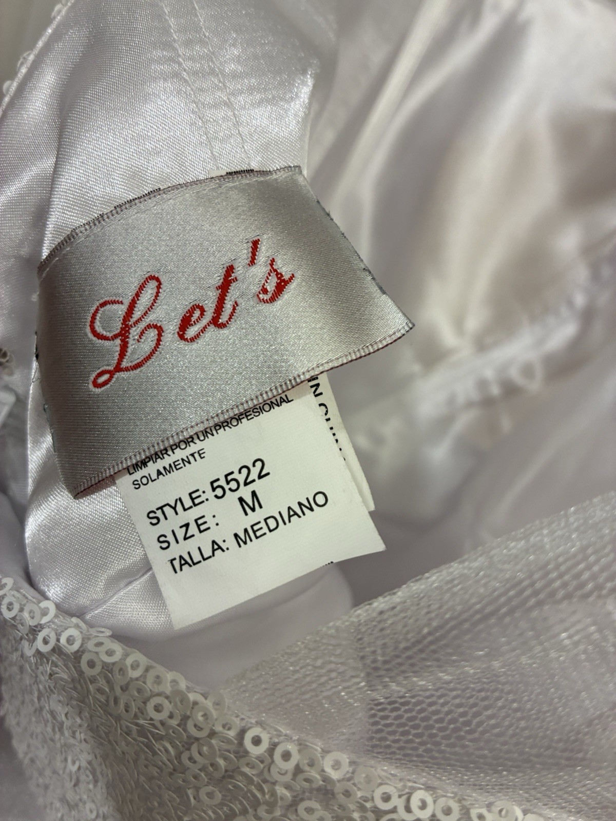 Let’s 5522 Off White Illusion Sleeveless Lace Sequin Tulle A-Line Dress M