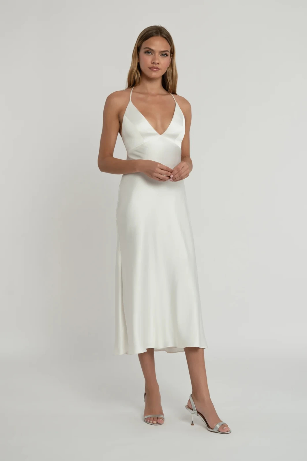 Jenny Yoo Bellini Midi Short Slip Wedding Dress 2 Ivory Luxe Satin Modern Chic