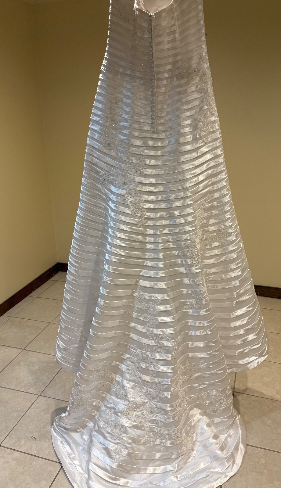 Beautiful Size 8 High Low White Satin with beads and embroidery Wedding Dress