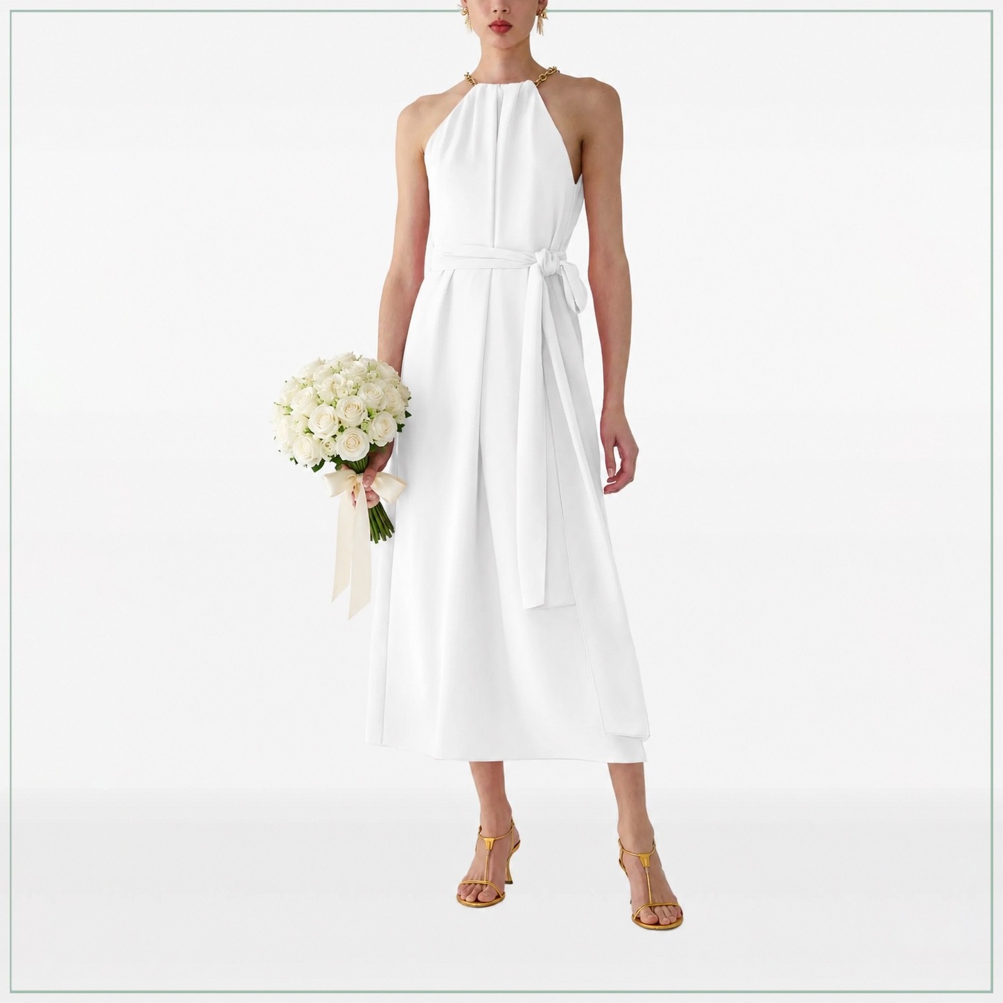 $3550 Carolina Herrera Chain Neck Matte Satin-Crepe Runway Dress