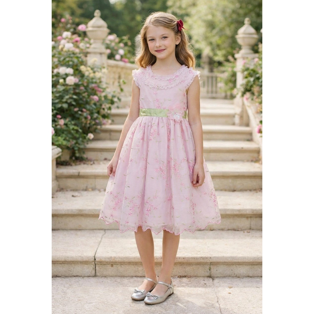 Jona Michelle Dress Girls 6X Pink White Floral Coquette Embroidered Romantic