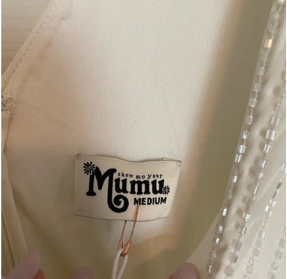 Show Me Your MuMu white wedding dress with shimmery beading