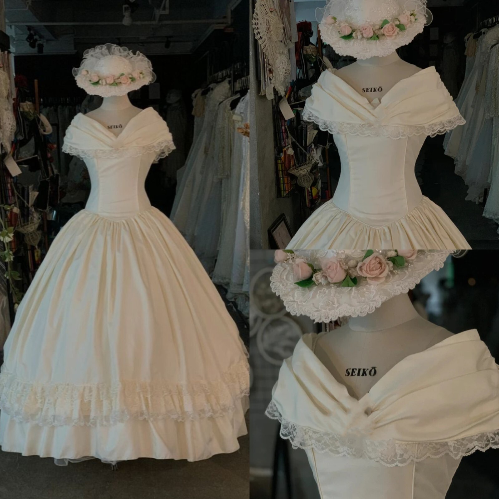Vintage Wedding Dresses Princess Satin Lace Ruffles Country 1950s Bridal Gowns