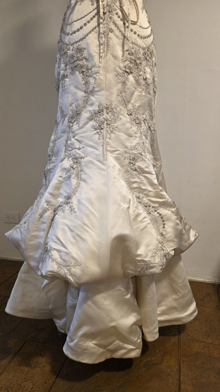 Vintage Couture Lazaro 3617 Ivory Silk Sz 10 Mermaid Beaded Wedding Dress