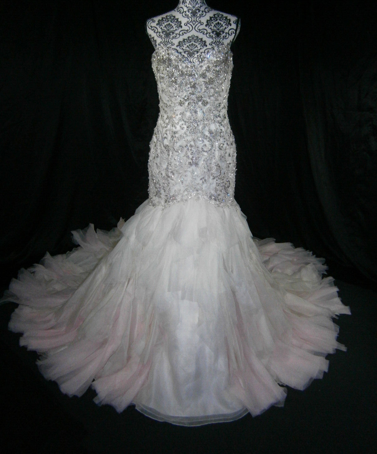 Ysa Makino Wedding Dress Silk Ball Gown 10 White Blush Pink Crystals Layers