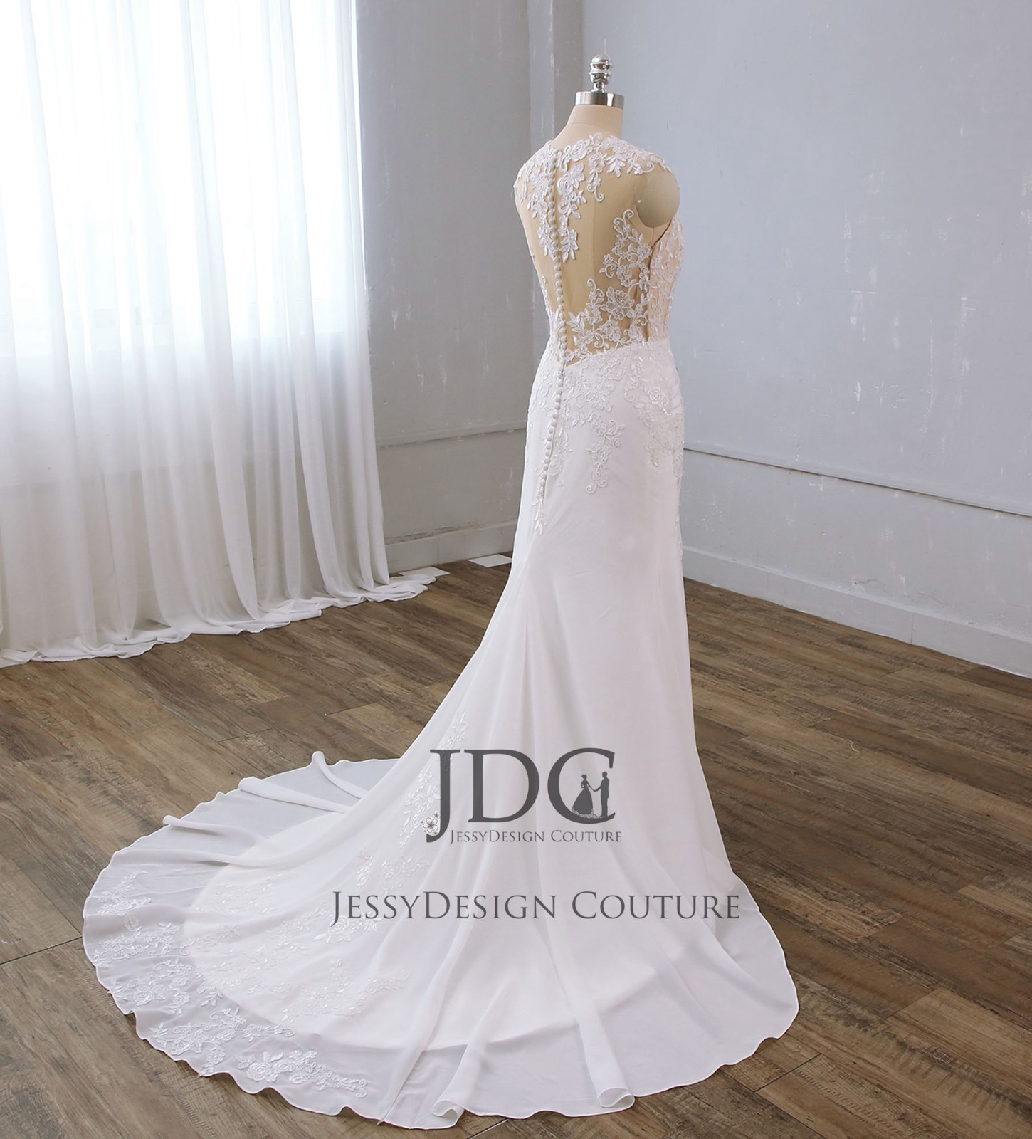 Summer fit flare crepe mermaid lace wedding dress wedding dress N. Measurement