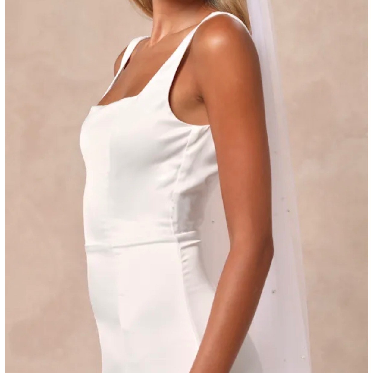 Lulus Luxe Loveliness White Satin Backless Mermaid Maxi Dress Bridal Gown M NEW