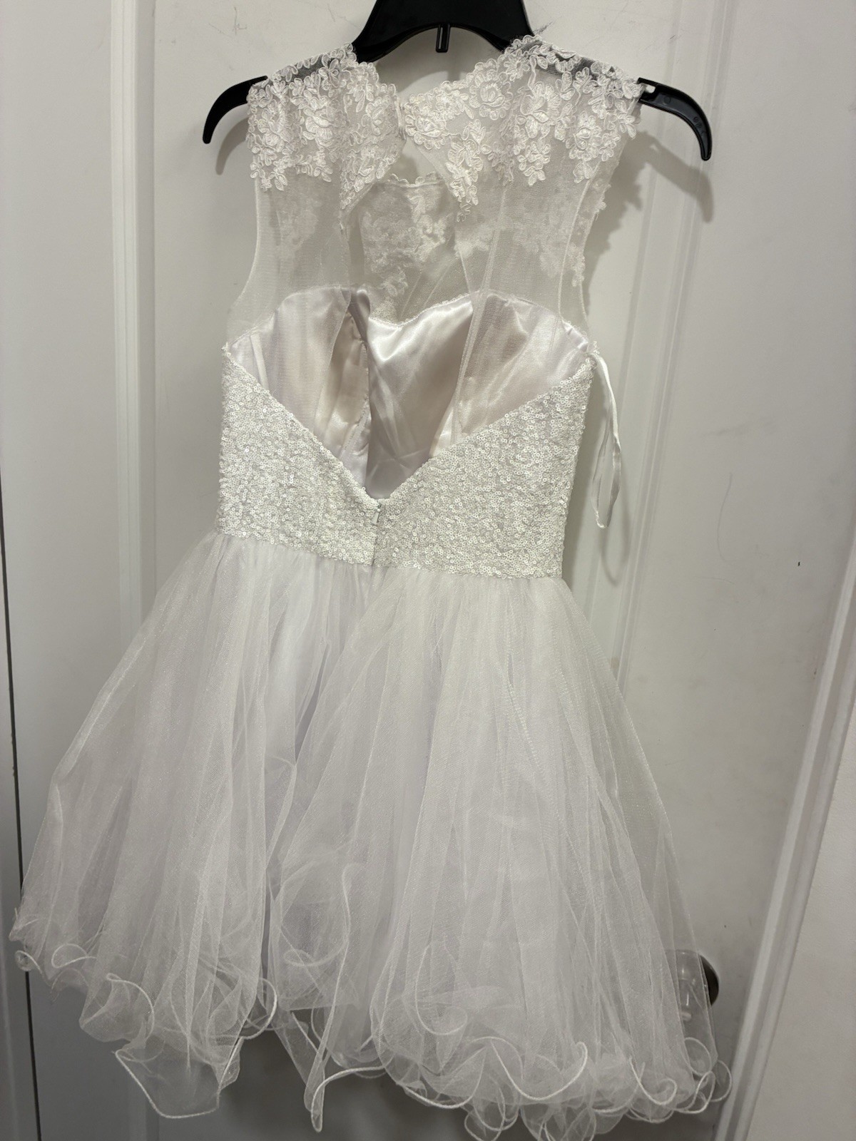Let’s 5522 Off White Illusion Sleeveless Lace Sequin Tulle A-Line Dress M