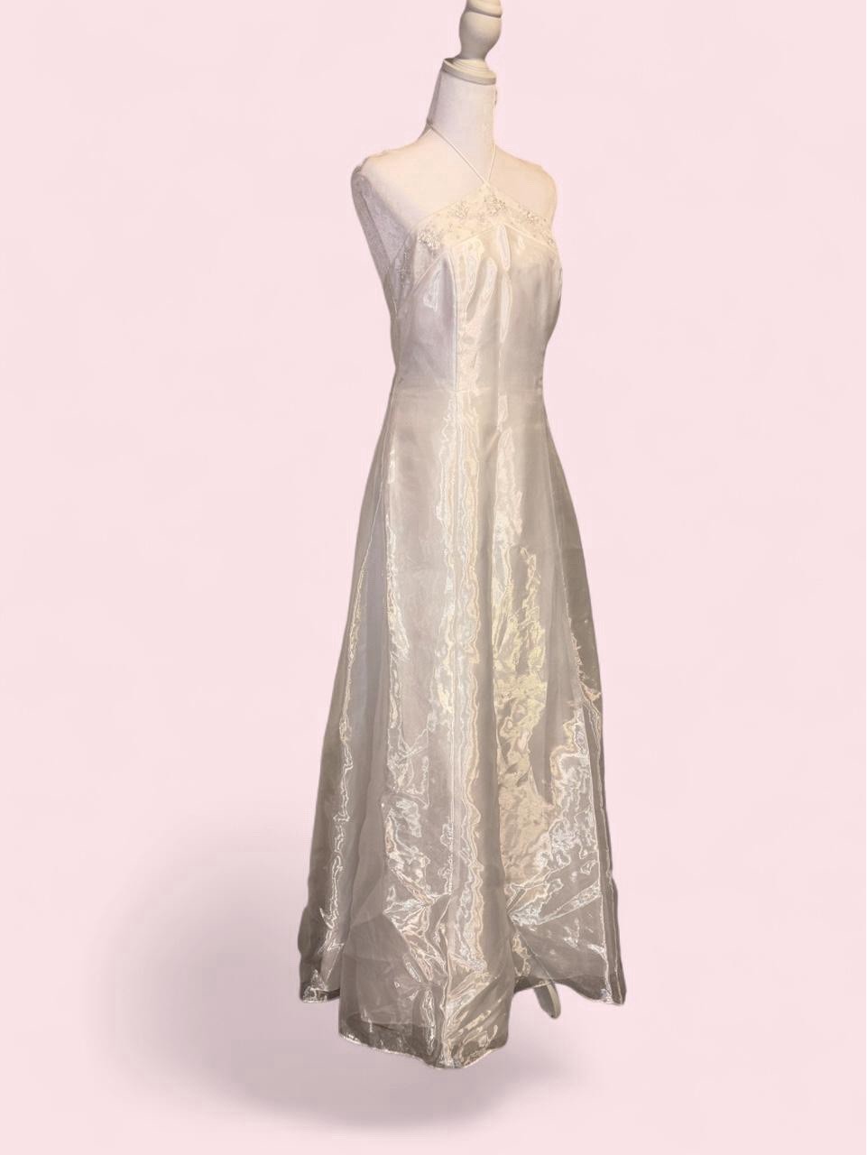 Blondie Nites by Jaslene Ivory Halter A-Line Beaded Full-Length Dress Size 9
