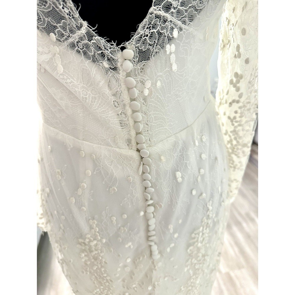 Unbranded Lace Wedding Dress Women 4-6 Ivory Excellent Long Sleeve Train Gown