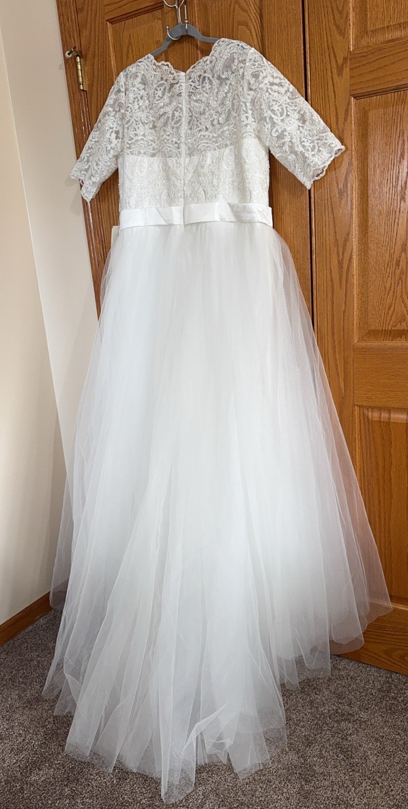 Bride Wedding Dress Plus Size 14W Modern Mingda Embellished Lace White Gown -NWT