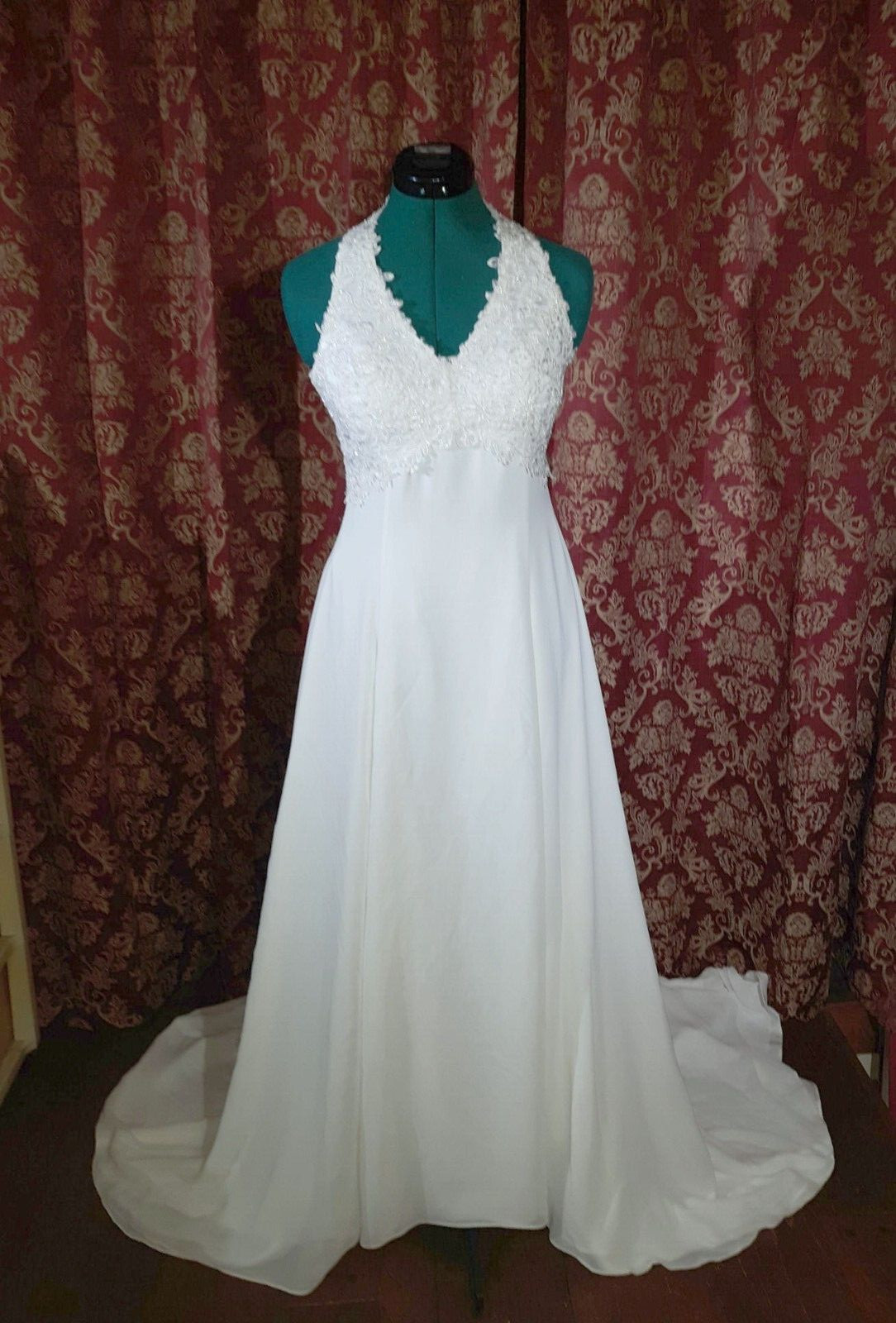 Ginnis by Montique Chiffon Boho Beach Wedding Dress Halter REDUCED!!