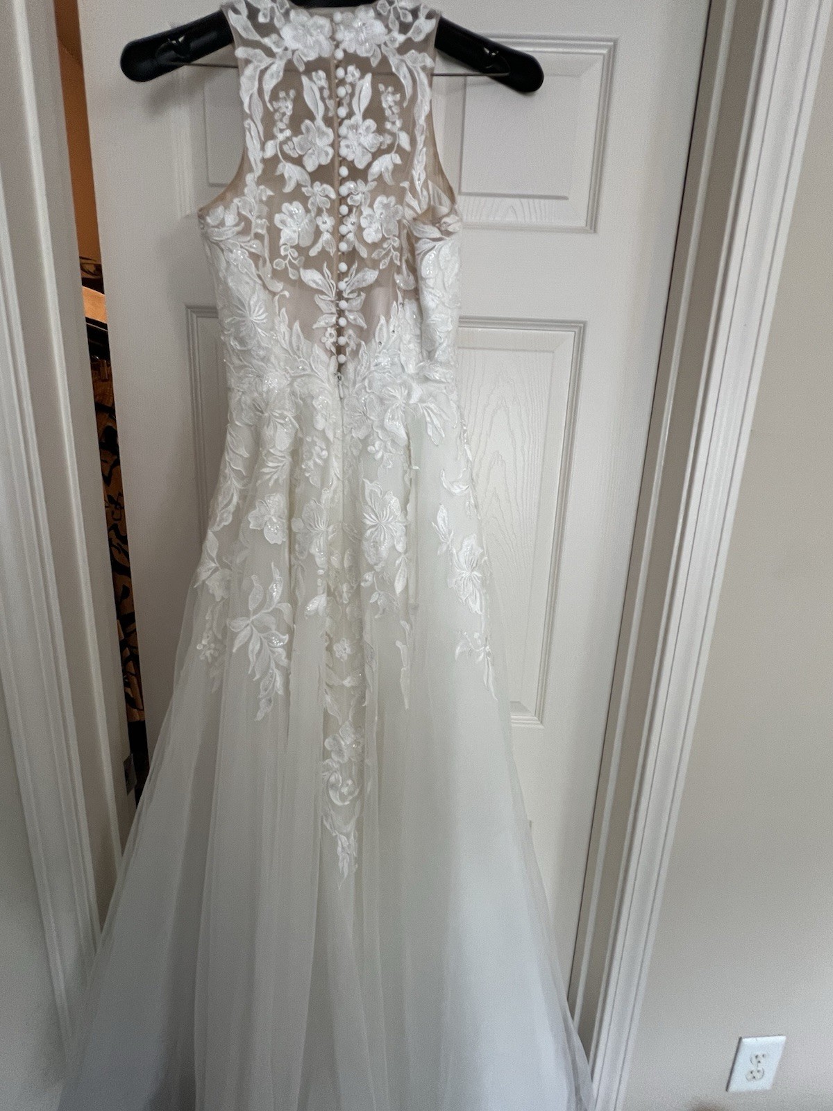 Oleg Cassini White Lace Sleeveless High Neck Wedding Dress
