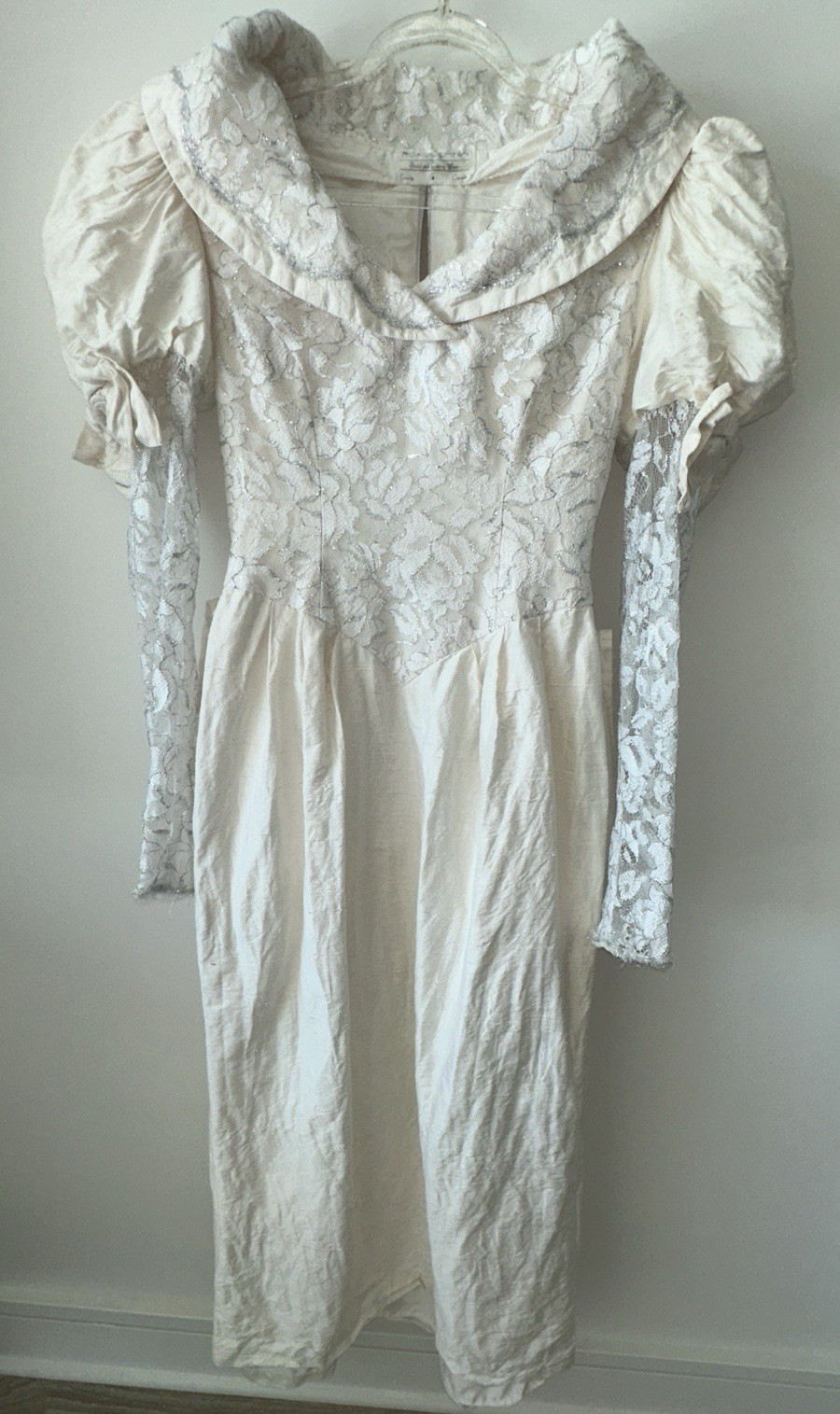 ROKSULANA Ivory Lace Off-Shoulder Short Sleeve Sheath Knee Dress Zip Back