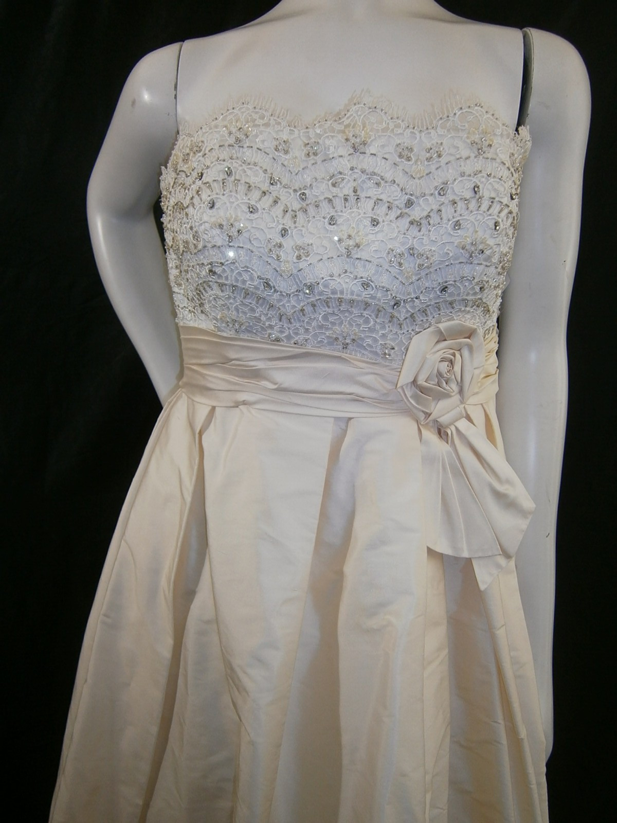 M V Couture Wedding Dress 10 Champagne Ivory Silk Mikado Lace Strapless NEW
