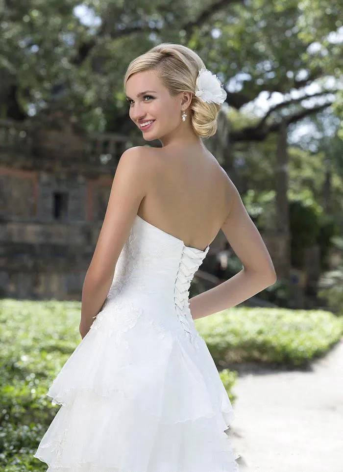 Sleeveless White High Low Country A line Wedding dress Pleated Beach Bridal Gown