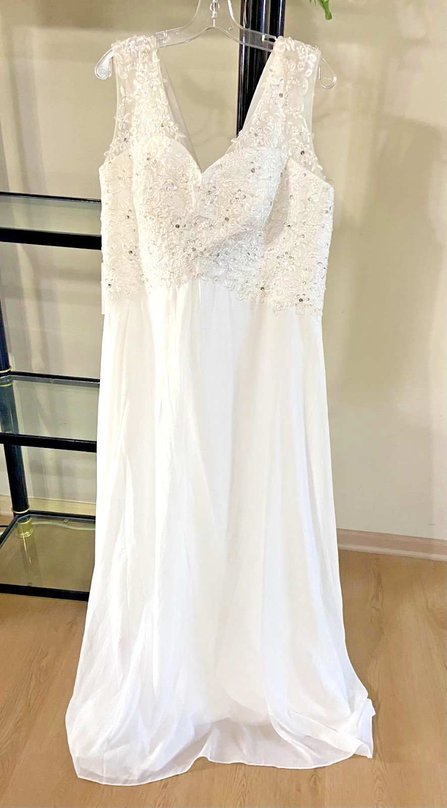 NWT-Abao Wedding Gown Beaded Lace Applique Bodice-SwtHeart-SWht- 18Plus