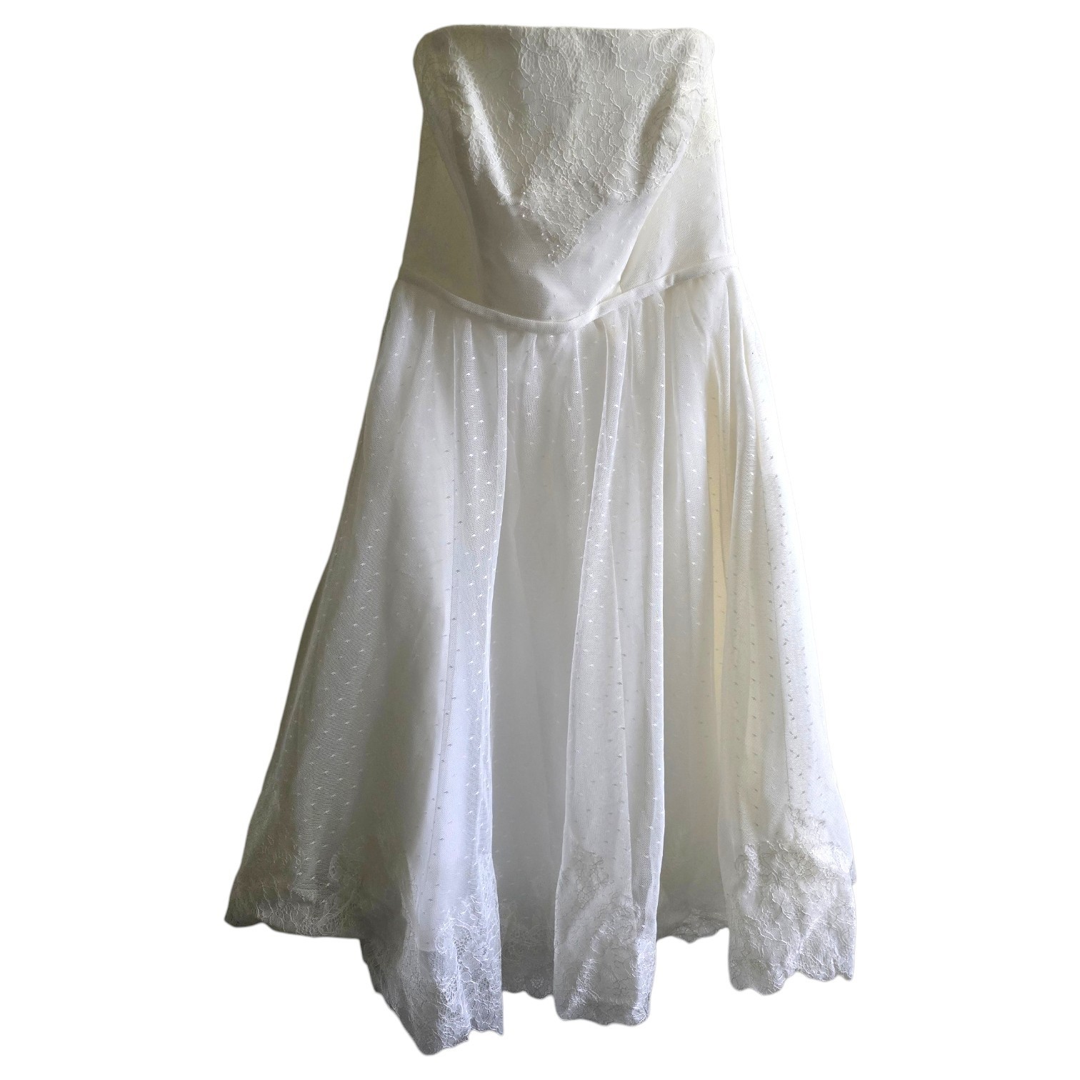 Galina Strapless Lace & Swiss Tea Length Wedding Dress Size 6 Style WG3858
