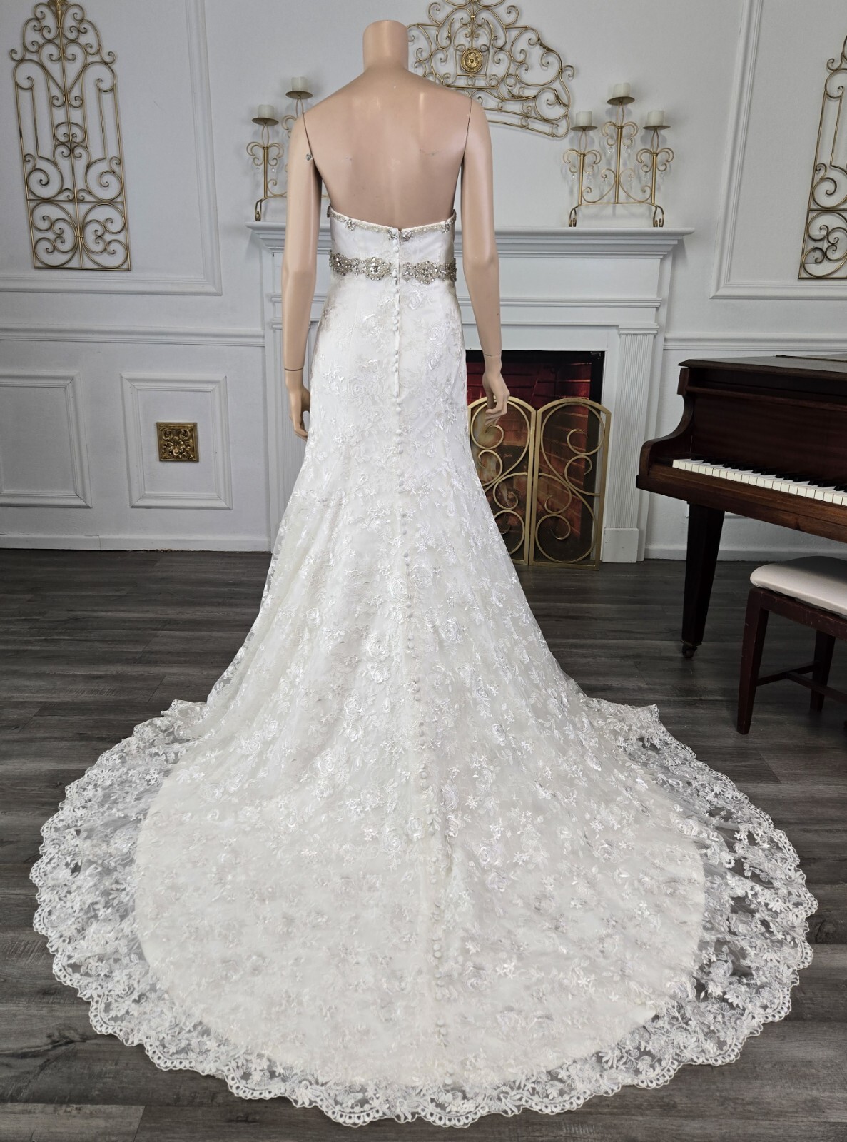 Unbranded White Fit n’ Flare Rhinestone Belt Sweetheart Lace Wedding Dress sz 14