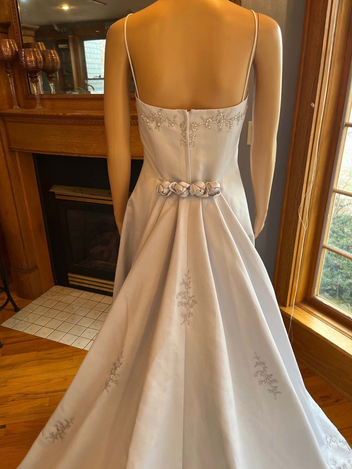 *Casablanca Gray Satin Straps Detachable Train Wedding Gown Bridal Dress Size 14