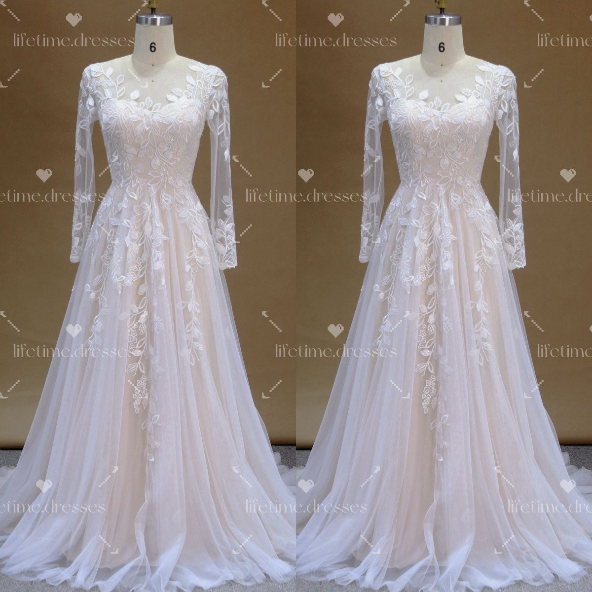 Champagne Wedding Dresses Lace up Beach Boho New Tulle Elegant Bridal Gowns