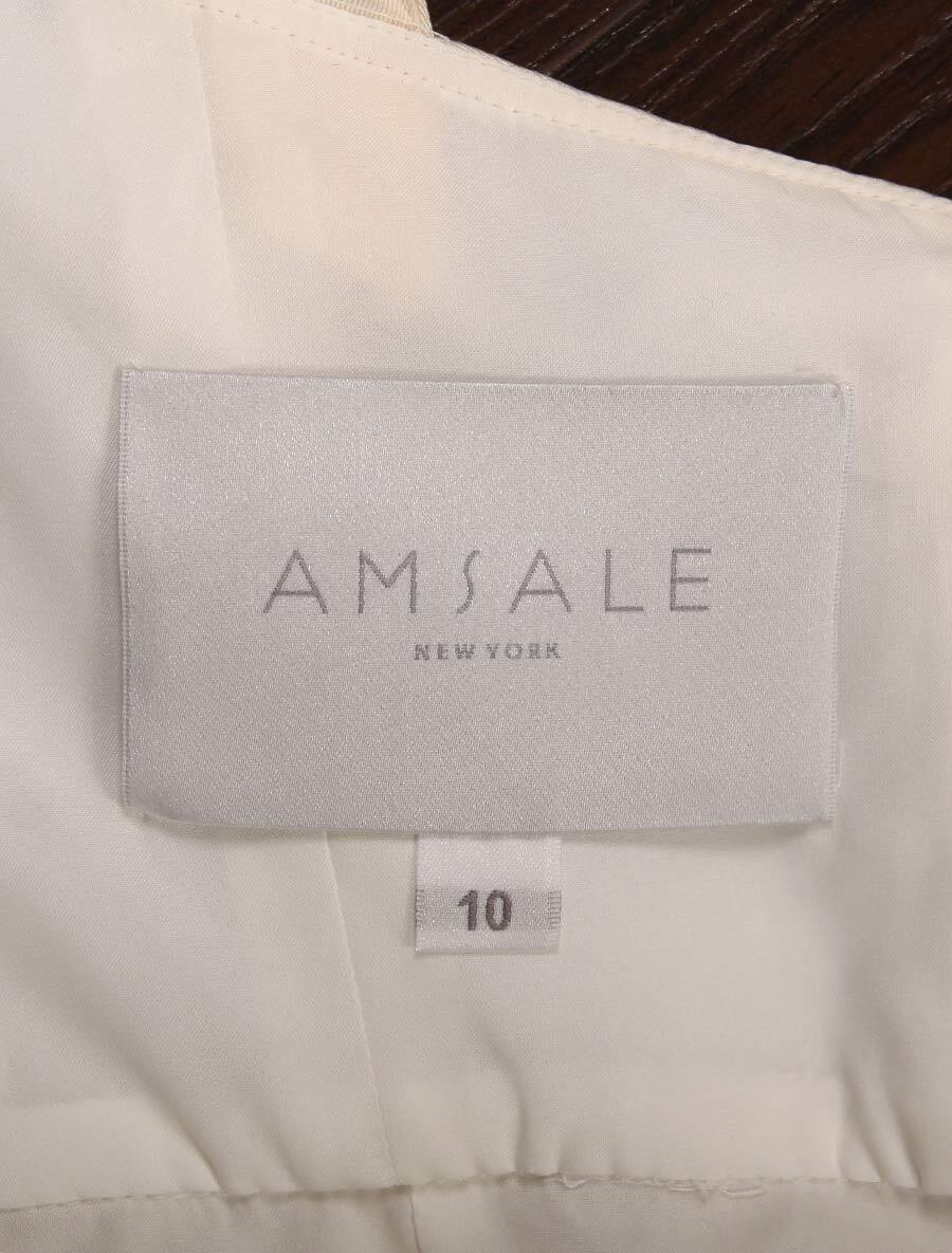 AMSALE Mave Ivory Fit Flare Silk Faille Lace Sleeveless Straps Wedding Dress 10