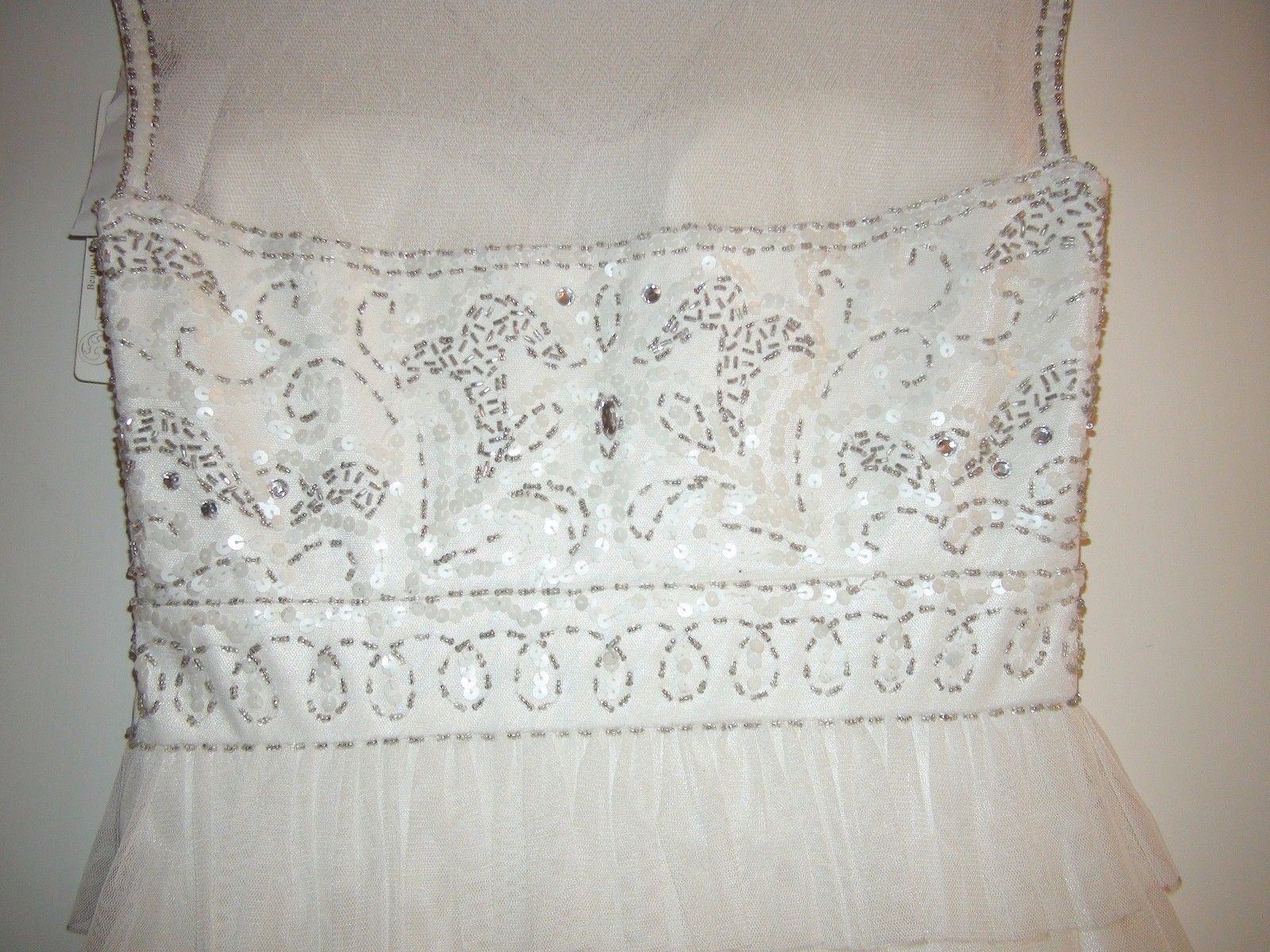 Sue Wong Art Deco Illusion Beaded Bodice Layered Ruffle Short Dress NWT -Size 12