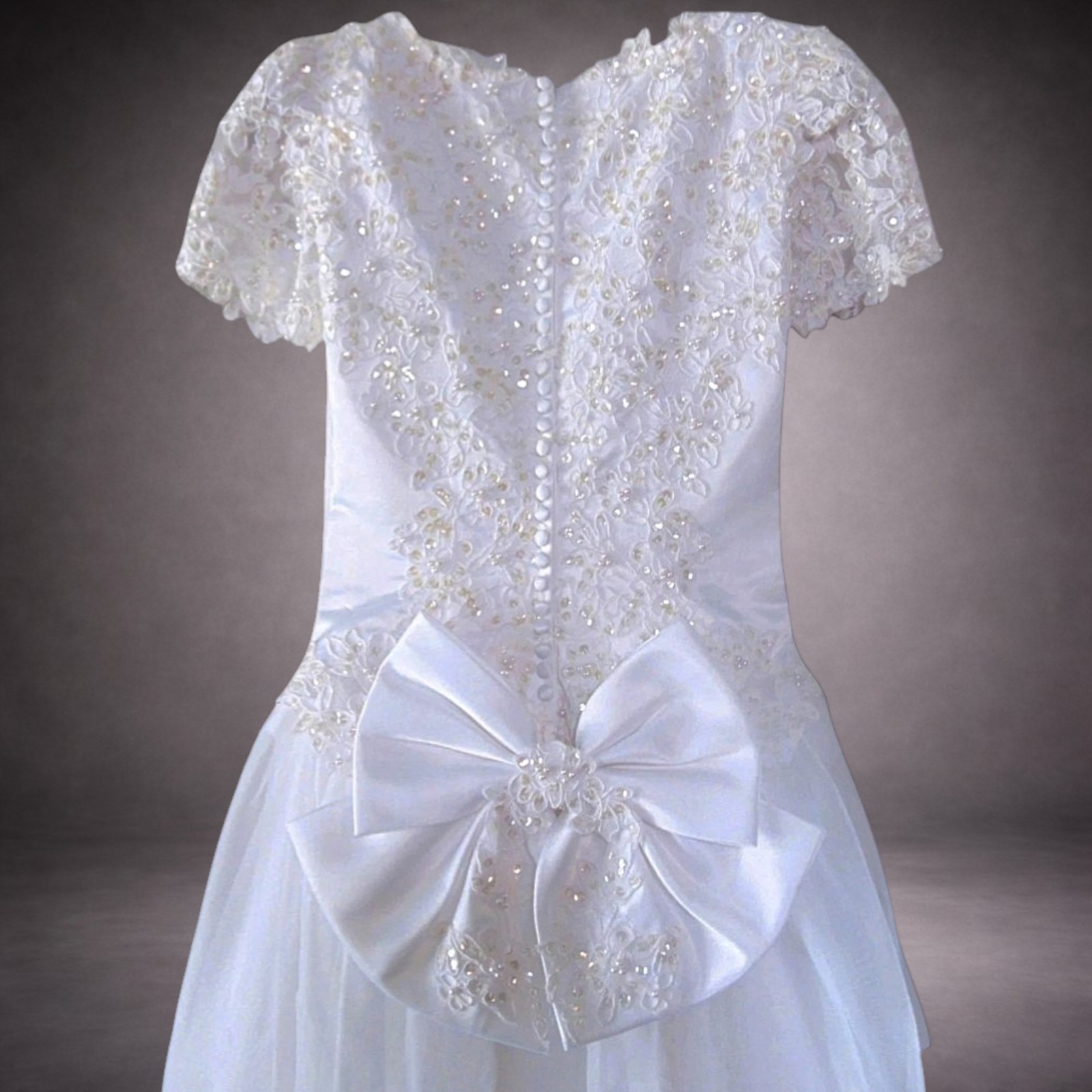 Vintage Beaded Lace Wedding Dress Sz 4 Bridal Set w/ Veil Headpiece & Petticoat