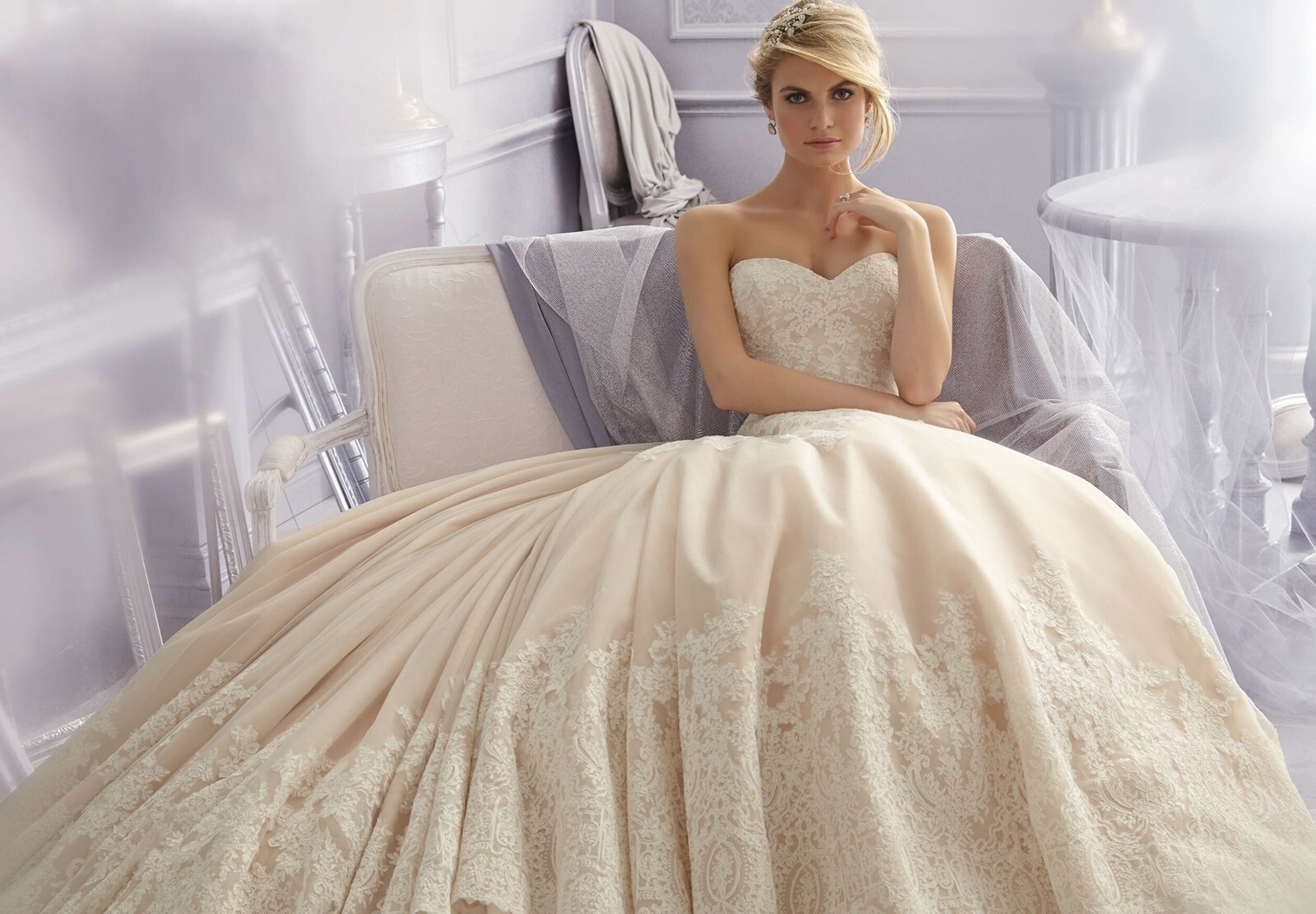 Glamorous Lace Wedding Dress Ball Gown Custom made 2-28W Strapless Blush Bridal