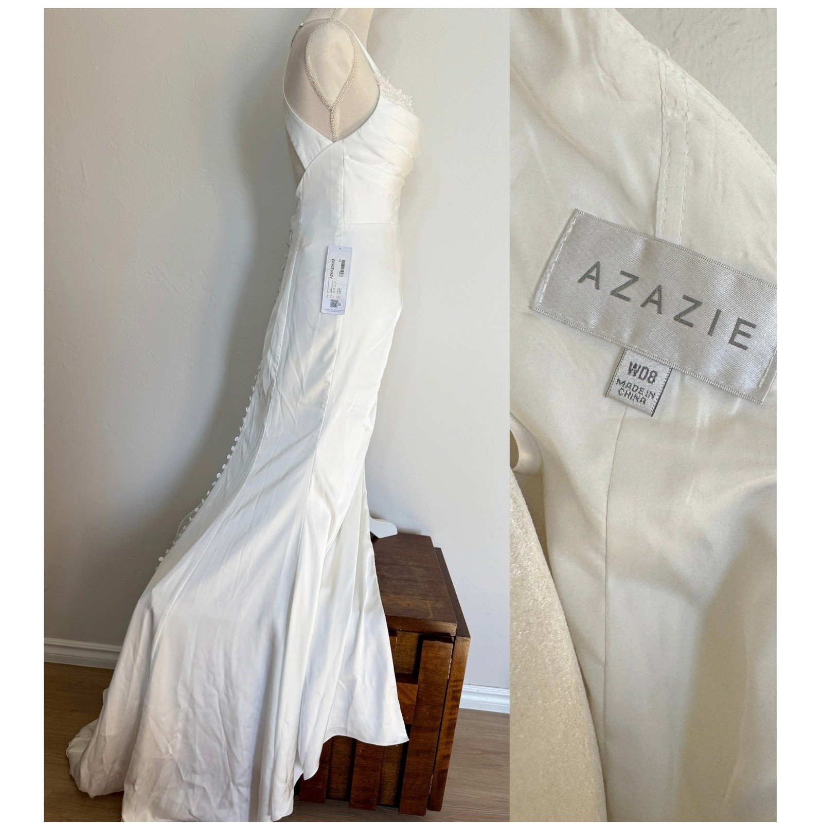 Azazie Wedding Dress 8 Mermaid Slit Lace Train Minimalist Coquette Bridal $339