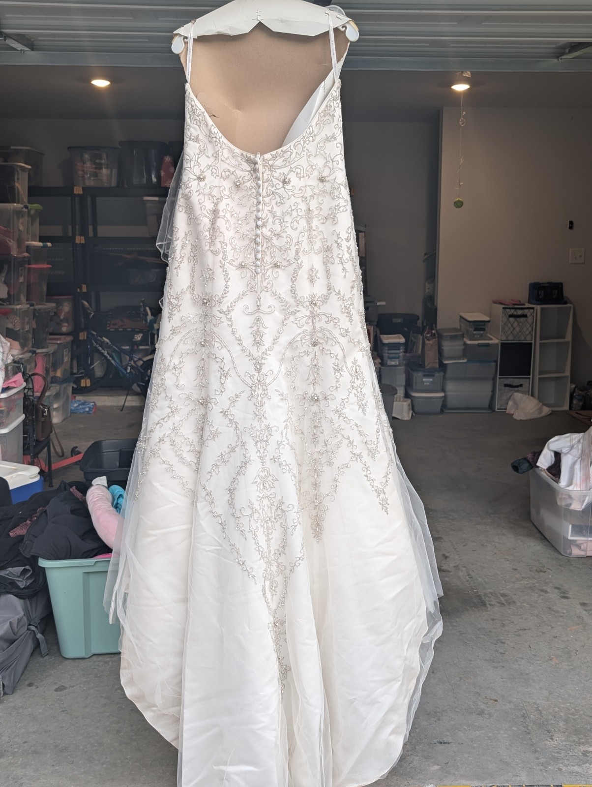 Oleg Cassini Strapless Sweetheart Ivory/Silver Beaded Mermaid Wedding Dress 12