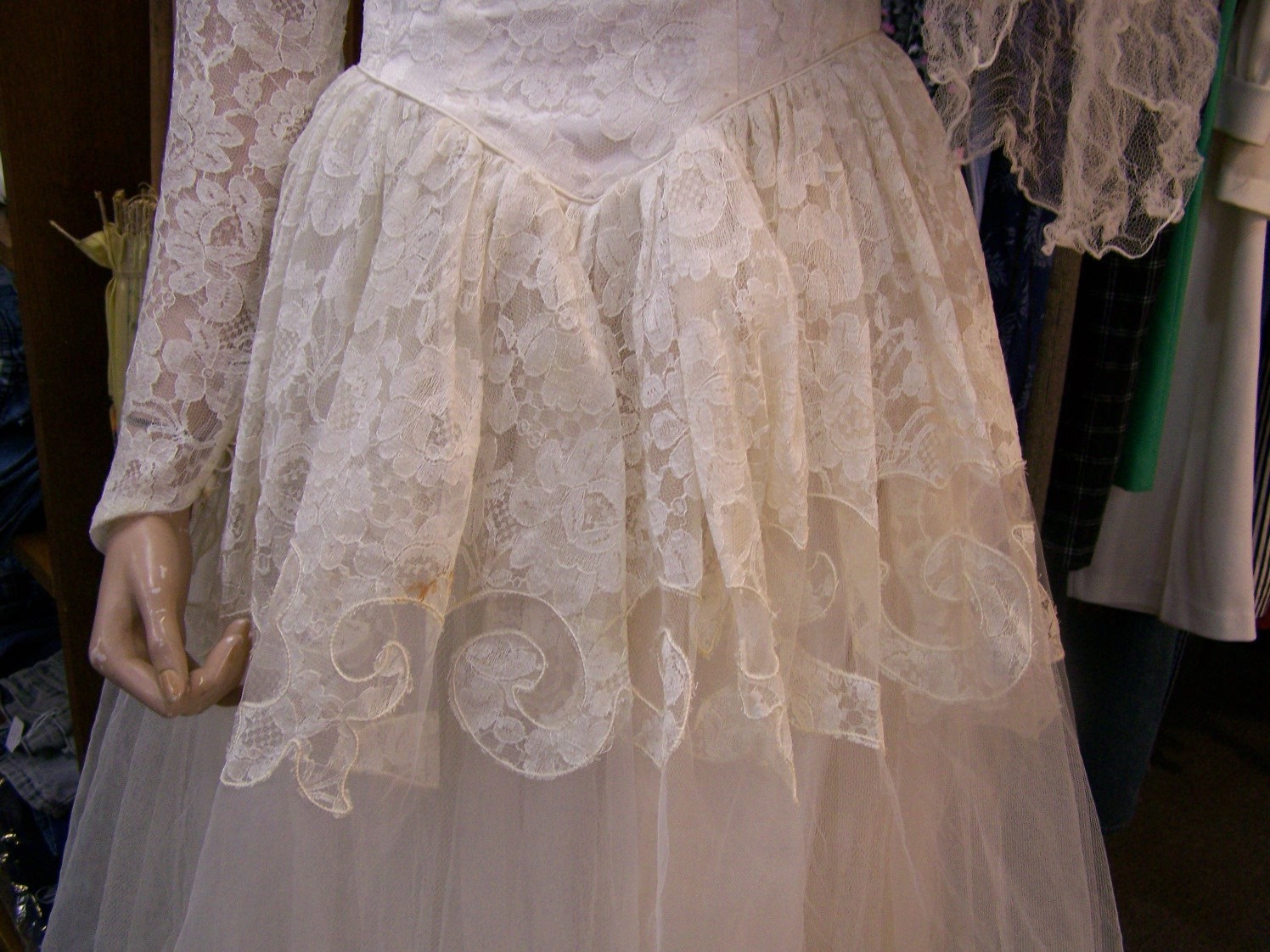 Vintage 1950s Lace Wedding Bridal Gown Dress Peter Pan Collar
