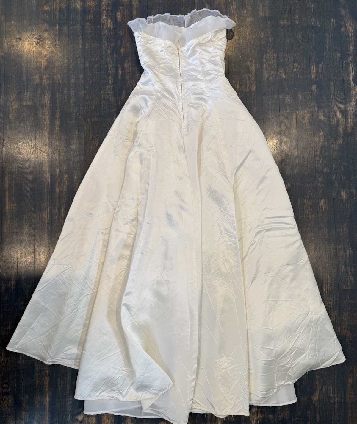 Beach Vintage White Satin Custom Made Strapless Bridal Dress Zipper Small