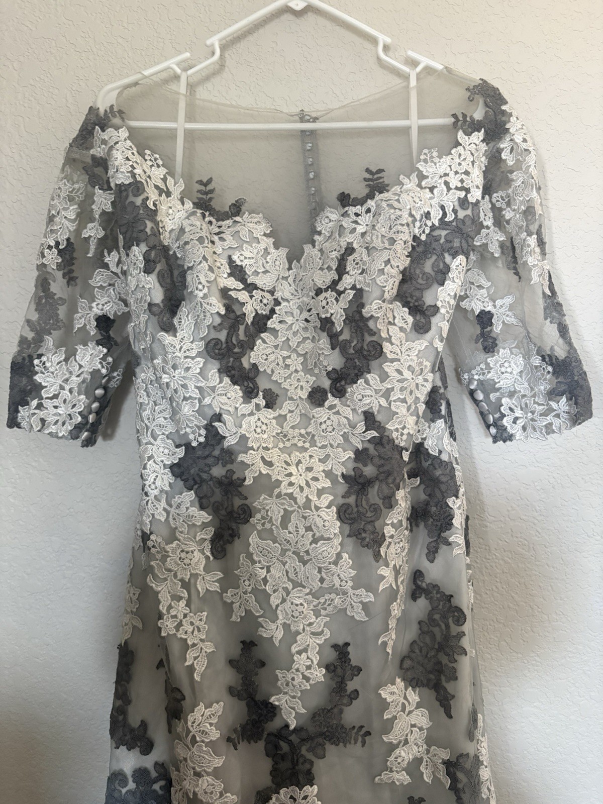 Morilee Wedding Dress Size 18W Gray Lace Illusion Back Train Wedding Gown