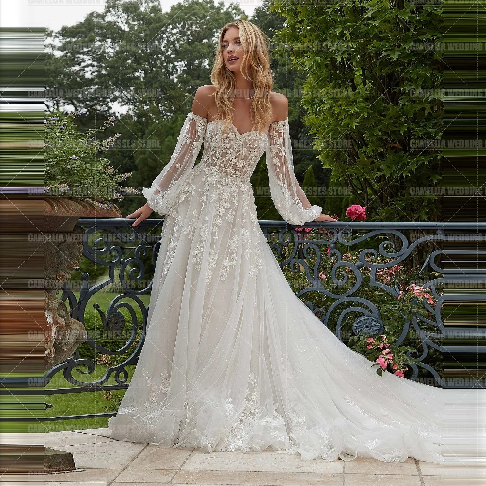 Boho A Line Wedding Dresses Sexy Appliques Off Shoulder Princess Bridal Gowns