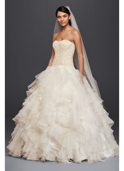 Petite Organza Ruffle Skirt Ivory Wedding Dress OLEG CASSINI 7CWG568 Size 6