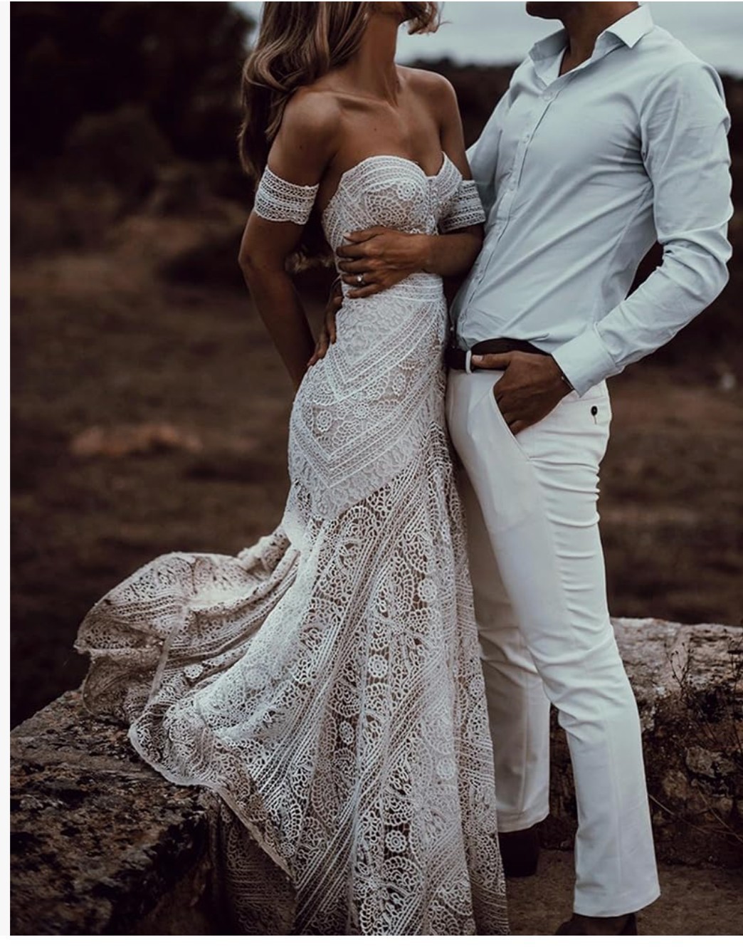 White Sweetheart Off-the-Shoulder Lace Mermaid & Trumpet Full-Length Dress