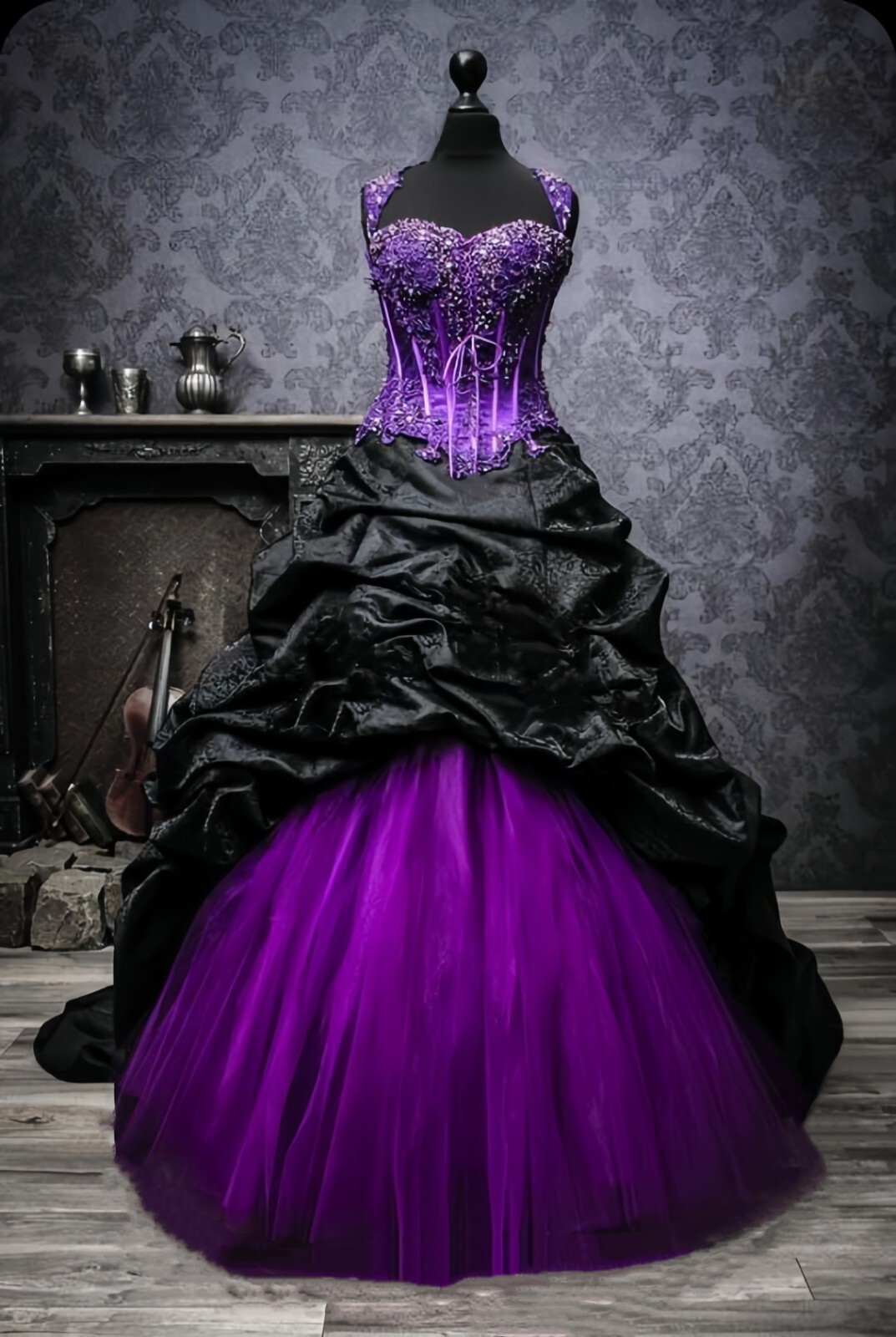 Vintage Gothic Wedding Dresses Victorian Black Jacquard Taffeta 1960s Ball Gowns