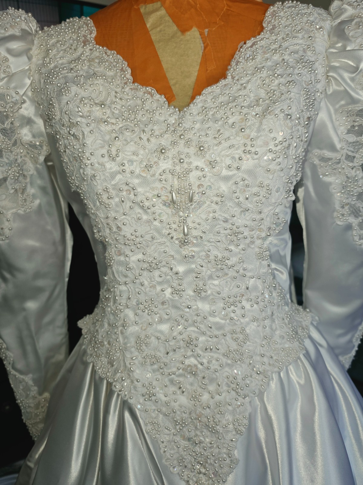 Vintage 1980s Mori Lee Wedding Gown with matching veil crown