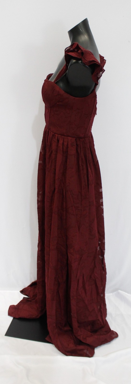 Azazie Women’s A-Line Ruched Floral Burnout Dress AP2 Cabernet Size: A6 NWT