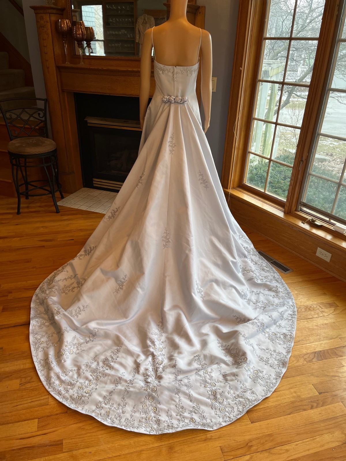 *Casablanca Gray Satin Straps Detachable Train Wedding Gown Bridal Dress Size 14