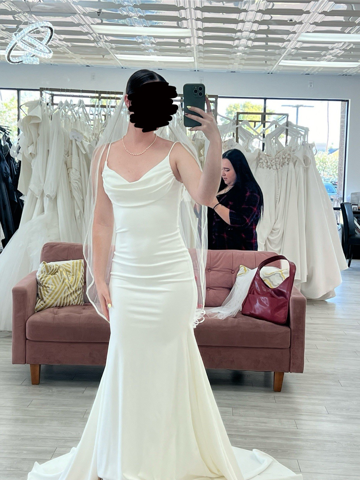 Strut Ivory Cowl Neck Sheath Crepe Wedding Dress Sleeveless Size 2 Train