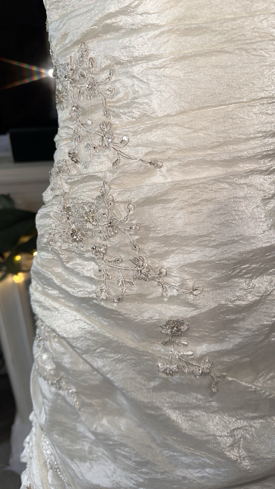 White Silver Strapless Embroidered Ball Gown Wedding Dress Size 14