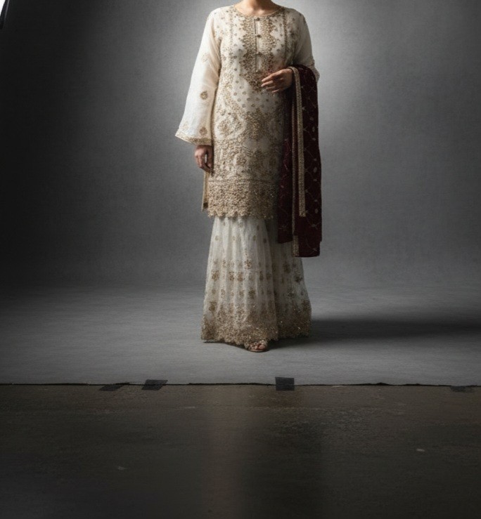 NIKKAH White Gharara 3 Piece Desi Wedding Sharara Free Shipping – USA